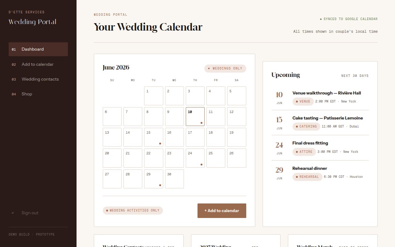 Client portal prototype — calendar dashboard