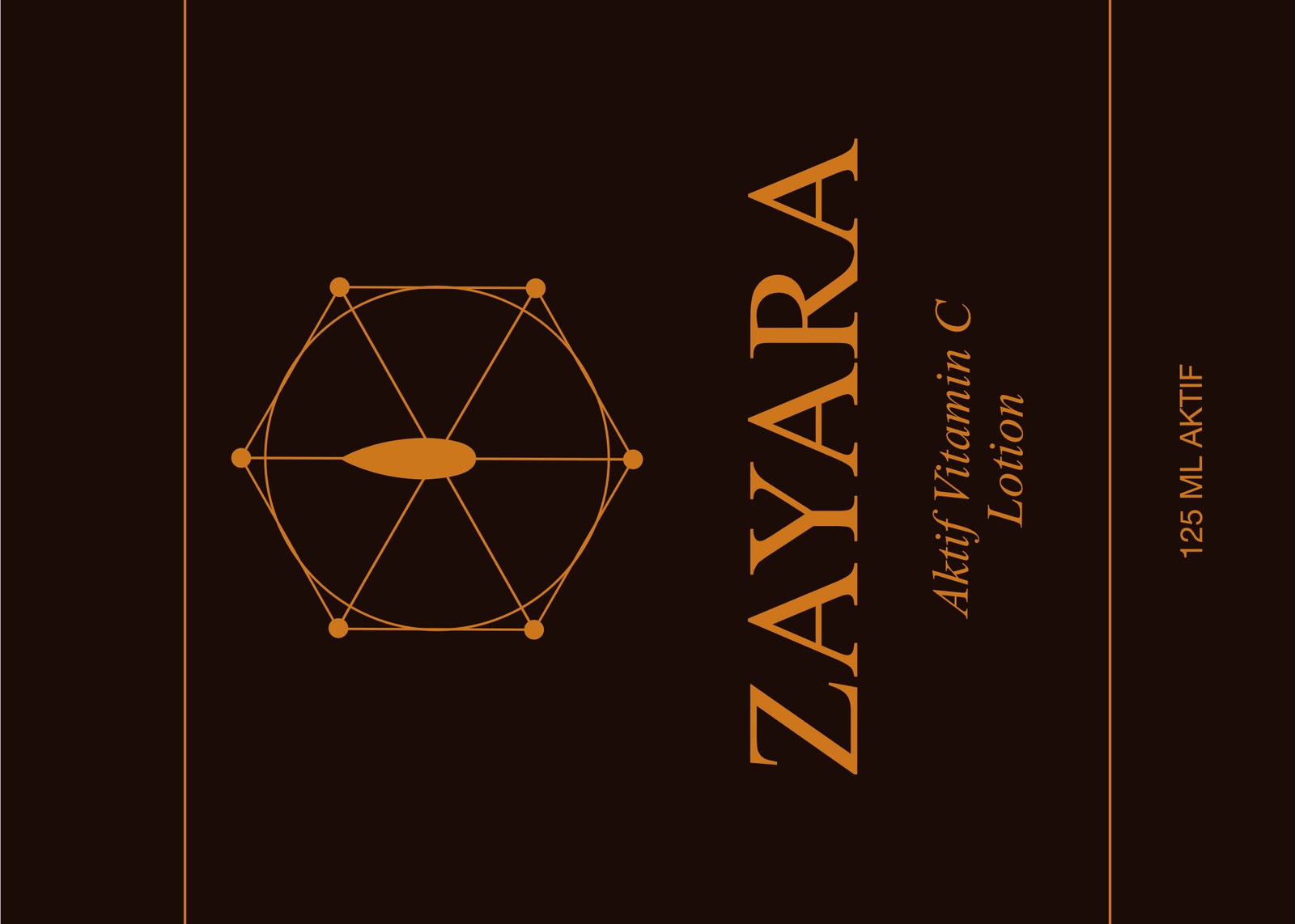 Zayara Aktif line label — Vitamin C lotion, dark colourway